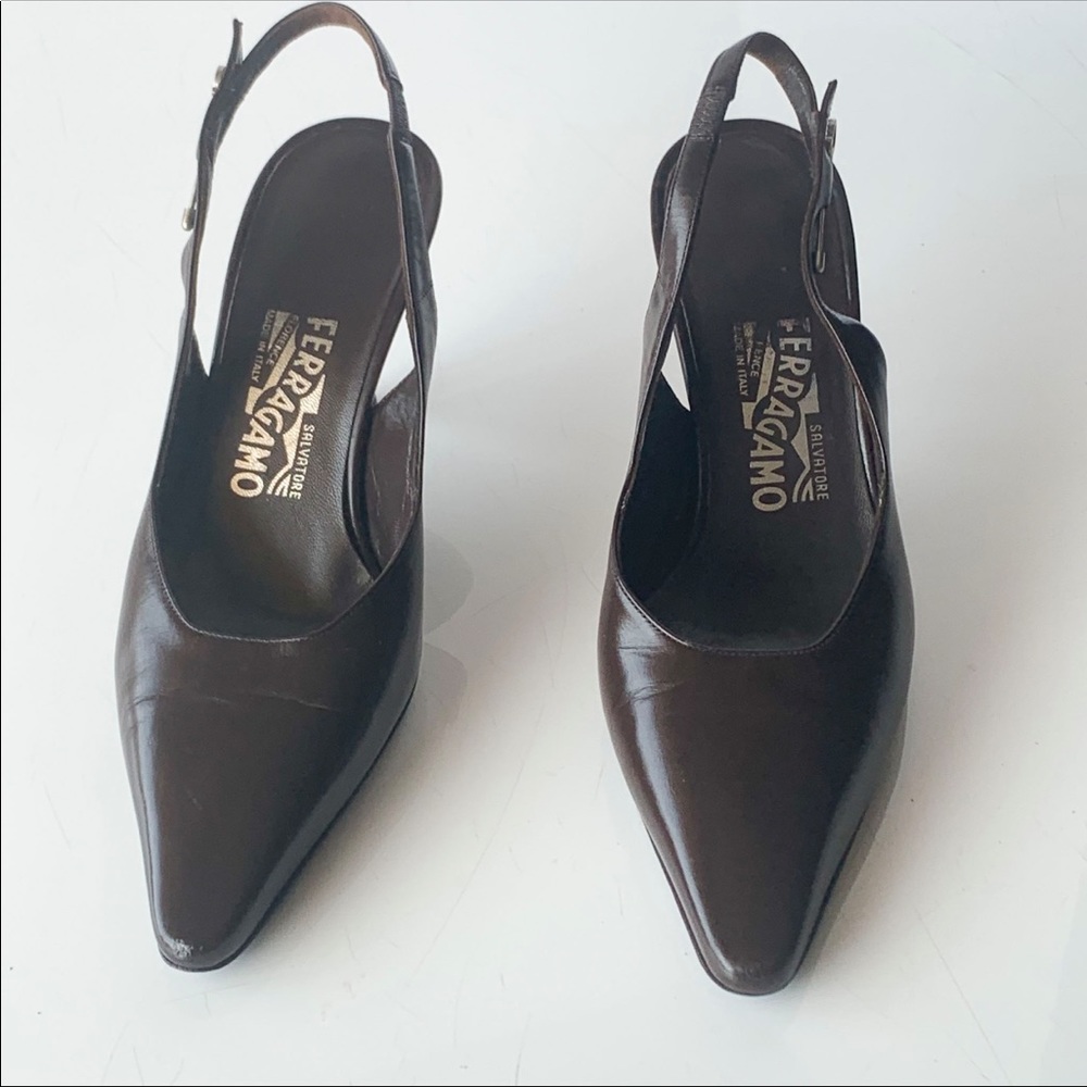 SALVATORE FERRAGAMO Slingback leather  Rhinestone Pin Detail - Picture 4 of 9